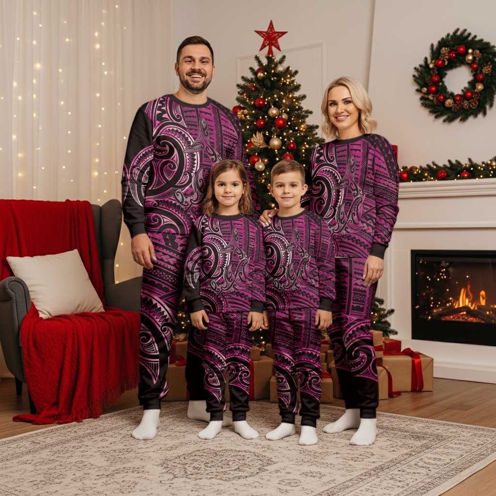 New Zealand Hammerhead Shark Christmas Pajama Set Maori Haehae Mangopare Pink - Aussie Hoodie