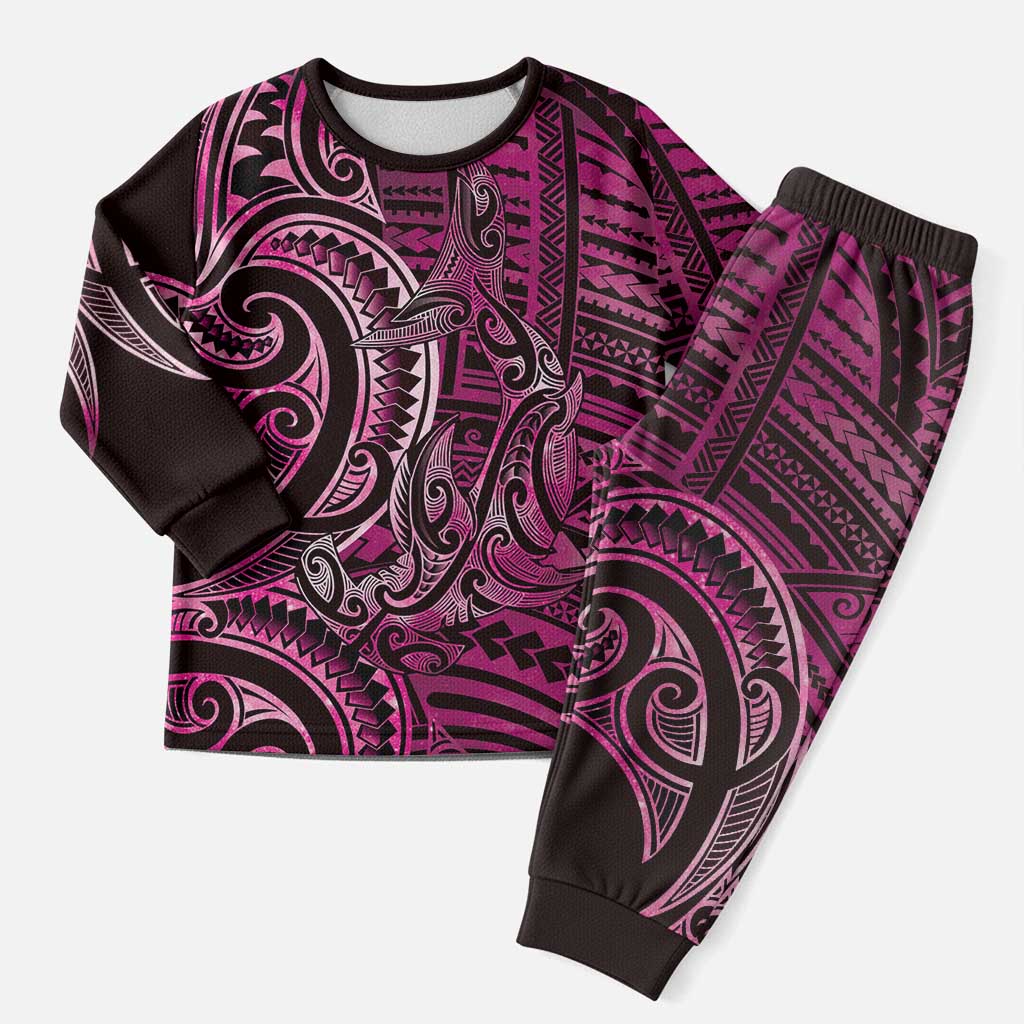 New Zealand Hammerhead Shark Christmas Pajama Set Maori Haehae Mangopare Pink - Aussie Hoodie