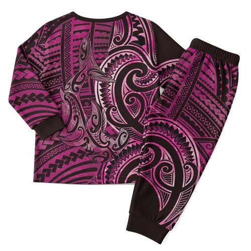 New Zealand Hammerhead Shark Christmas Pajama Set Maori Haehae Mangopare Pink - Aussie Hoodie