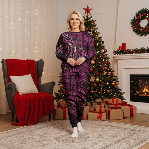 New Zealand Hammerhead Shark Christmas Pajama Set Maori Haehae Mangopare Pink - Aussie Hoodie
