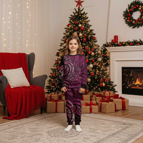 New Zealand Hammerhead Shark Christmas Pajama Set Maori Haehae Mangopare Pink - Aussie Hoodie