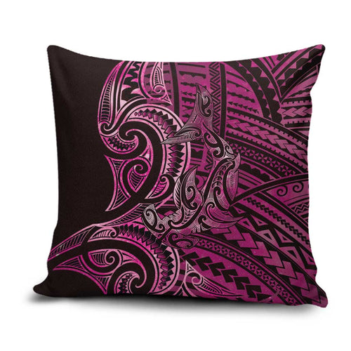 New Zealand Hammerhead Shark Pillow Cover Maori Haehae Mangopare Pink - Aussie Hoodie