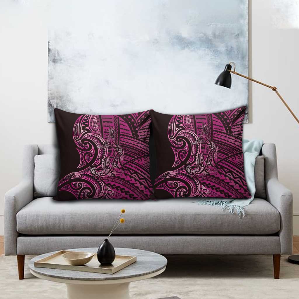 New Zealand Hammerhead Shark Pillow Cover Maori Haehae Mangopare Pink - Aussie Hoodie