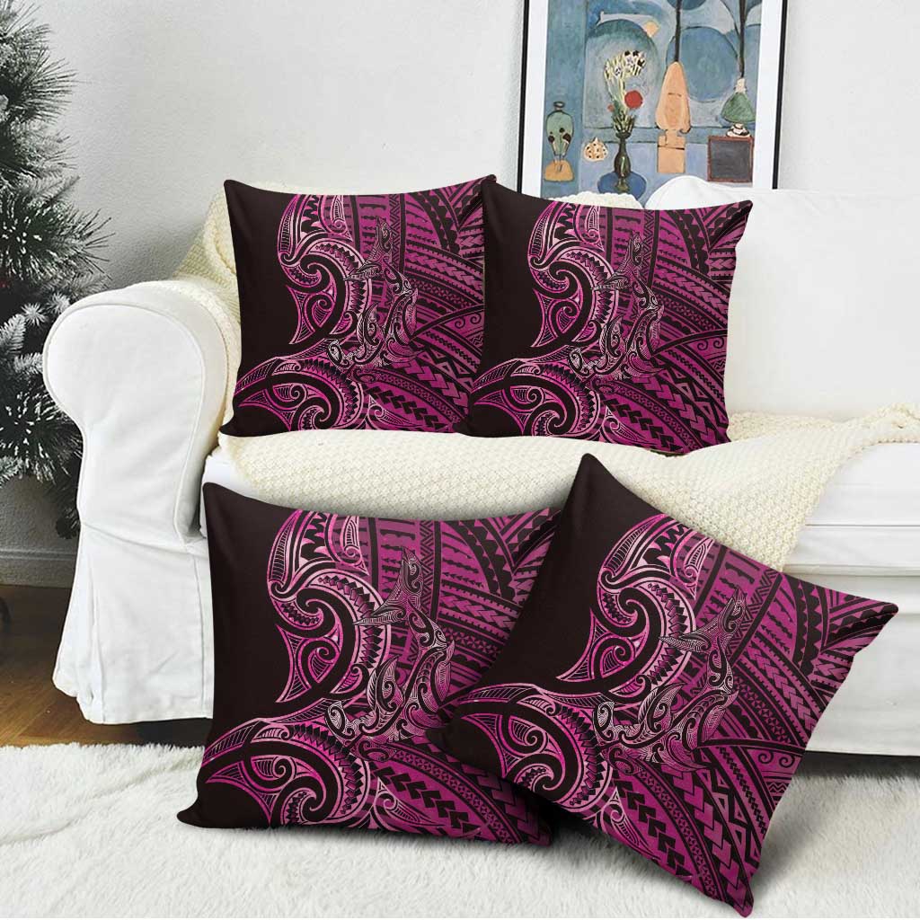 New Zealand Hammerhead Shark Pillow Cover Maori Haehae Mangopare Pink - Aussie Hoodie