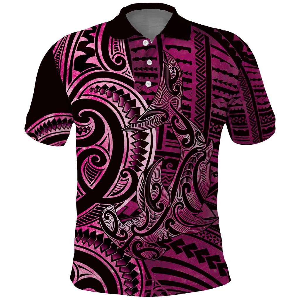 New Zealand Hammerhead Shark Polo Shirt Maori Haehae Mangopare Pink - Aussie Hoodie