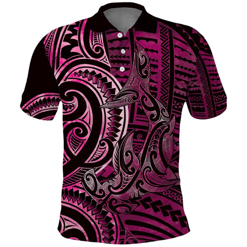 New Zealand Hammerhead Shark Polo Shirt Maori Haehae Mangopare Pink - Aussie Hoodie