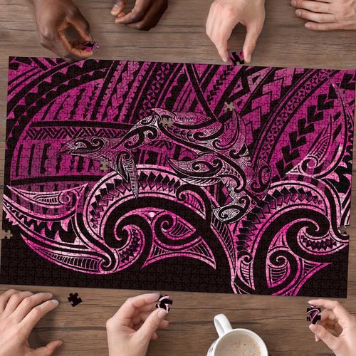 New Zealand Hammerhead Shark Puzzle Maori Haehae Mangopare Pink - Aussie Hoodie