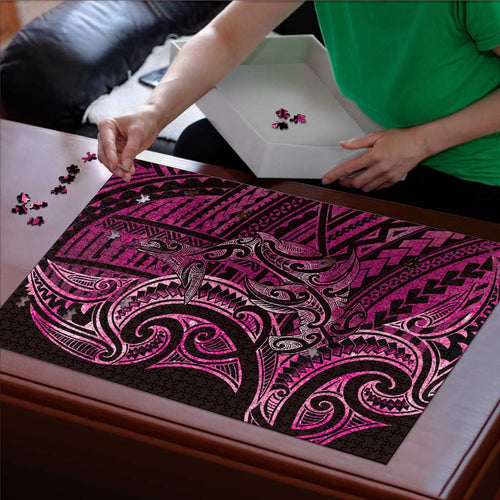 New Zealand Hammerhead Shark Puzzle Maori Haehae Mangopare Pink - Aussie Hoodie