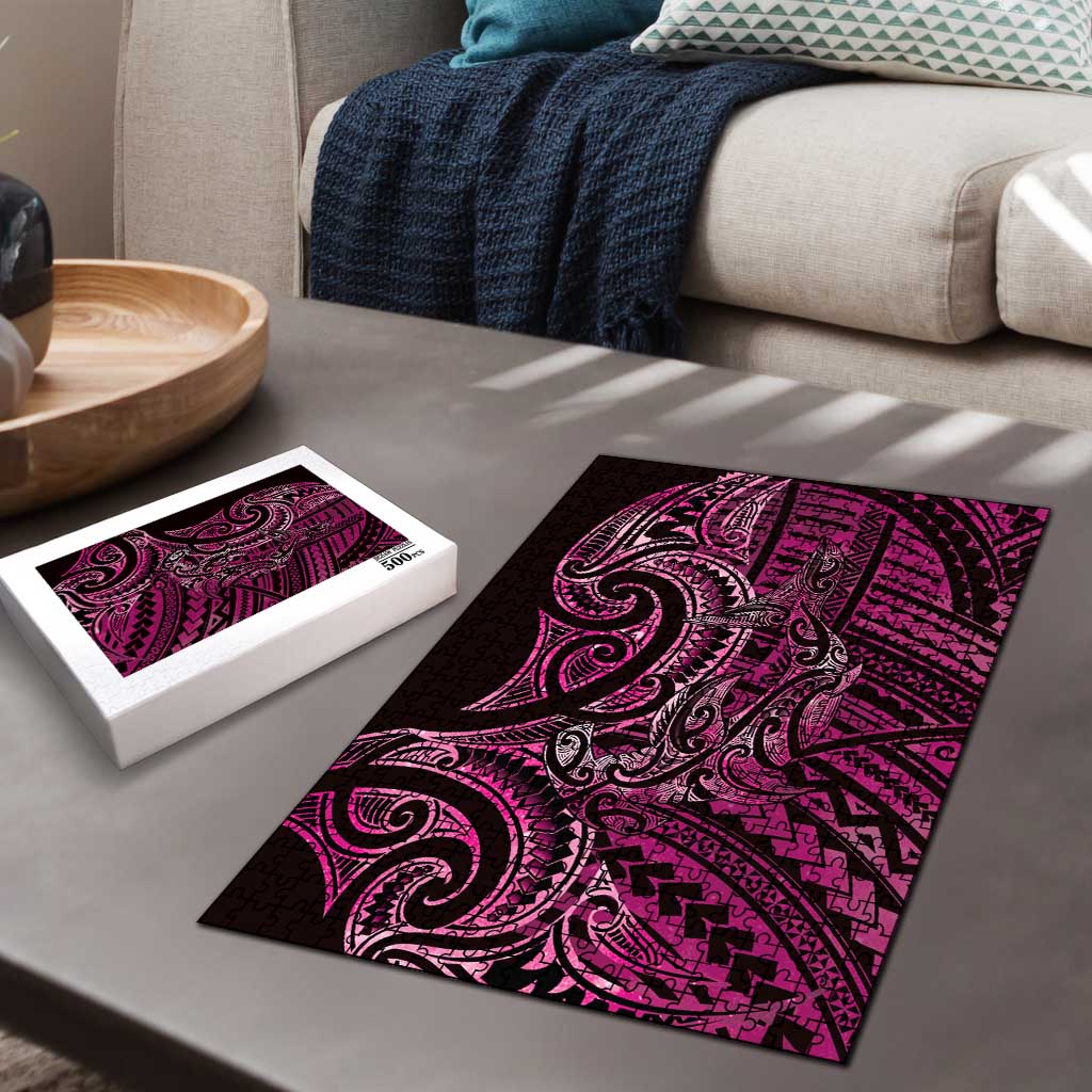 New Zealand Hammerhead Shark Puzzle Maori Haehae Mangopare Pink - Aussie Hoodie