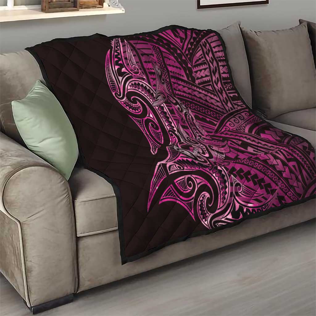 New Zealand Hammerhead Shark Quilt Maori Haehae Mangopare Pink - Aussie Hoodie
