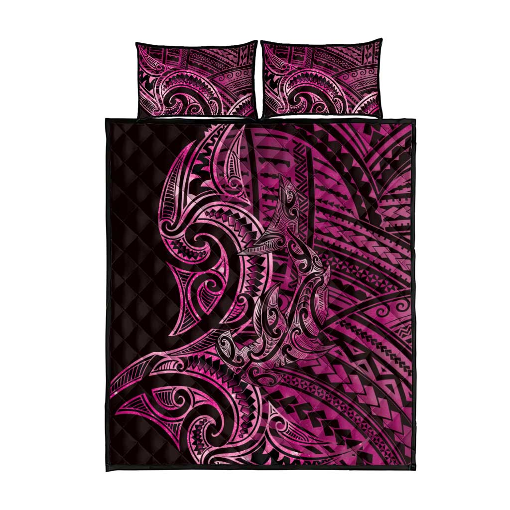 New Zealand Hammerhead Shark Quilt Bed Set Maori Haehae Mangopare Pink - Aussie Hoodie