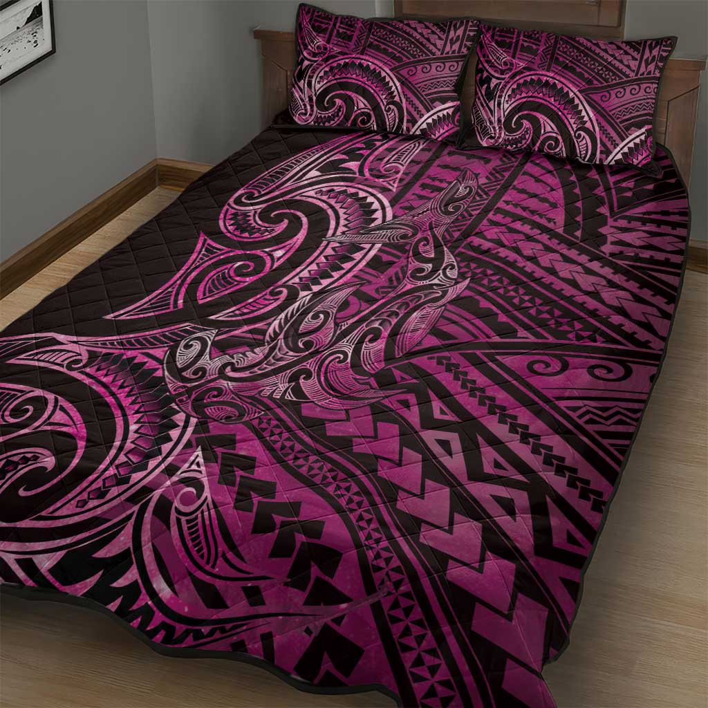 New Zealand Hammerhead Shark Quilt Bed Set Maori Haehae Mangopare Pink - Aussie Hoodie
