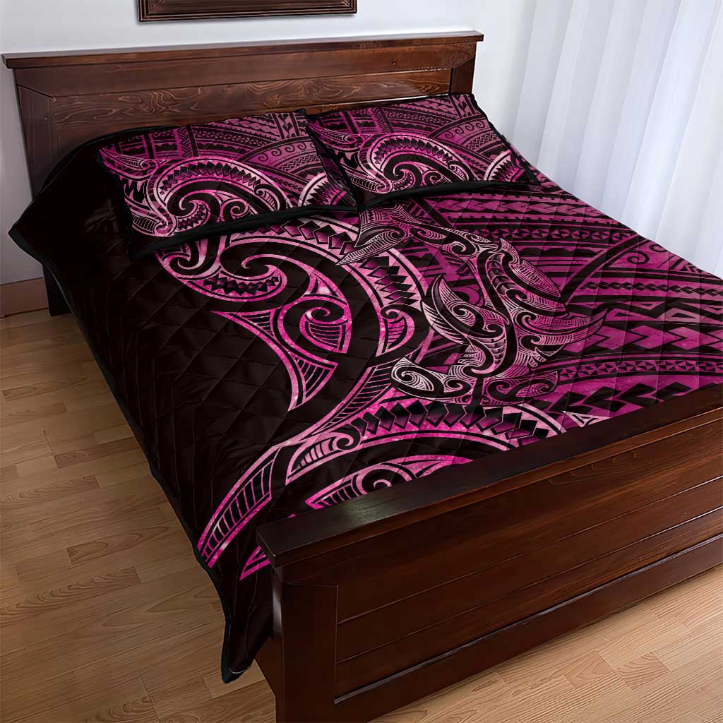 New Zealand Hammerhead Shark Quilt Bed Set Maori Haehae Mangopare Pink - Aussie Hoodie