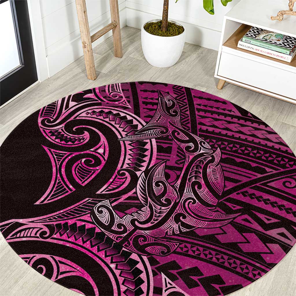 New Zealand Hammerhead Shark Round Carpet Maori Haehae Mangopare Pink - Aussie Hoodie