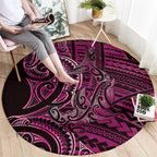 New Zealand Hammerhead Shark Round Carpet Maori Haehae Mangopare Pink - Aussie Hoodie