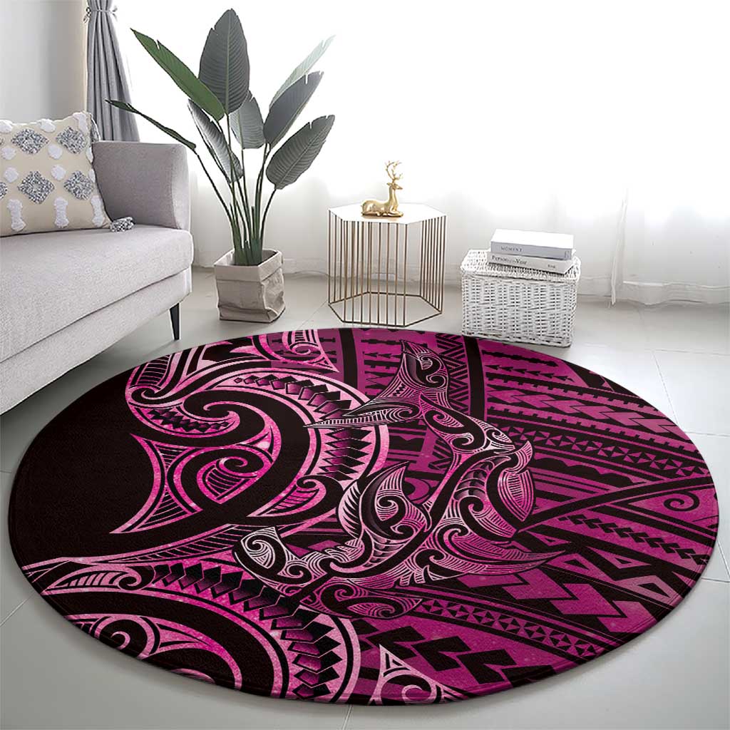 New Zealand Hammerhead Shark Round Carpet Maori Haehae Mangopare Pink - Aussie Hoodie