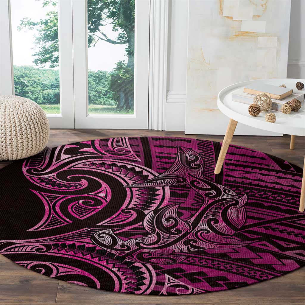 New Zealand Hammerhead Shark Round Carpet Maori Haehae Mangopare Pink - Aussie Hoodie