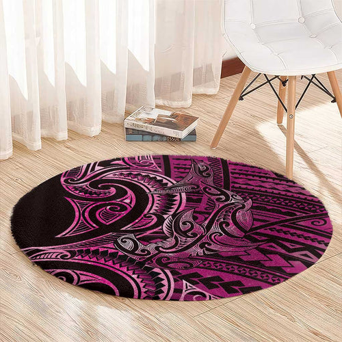 New Zealand Hammerhead Shark Round Carpet Maori Haehae Mangopare Pink - Aussie Hoodie