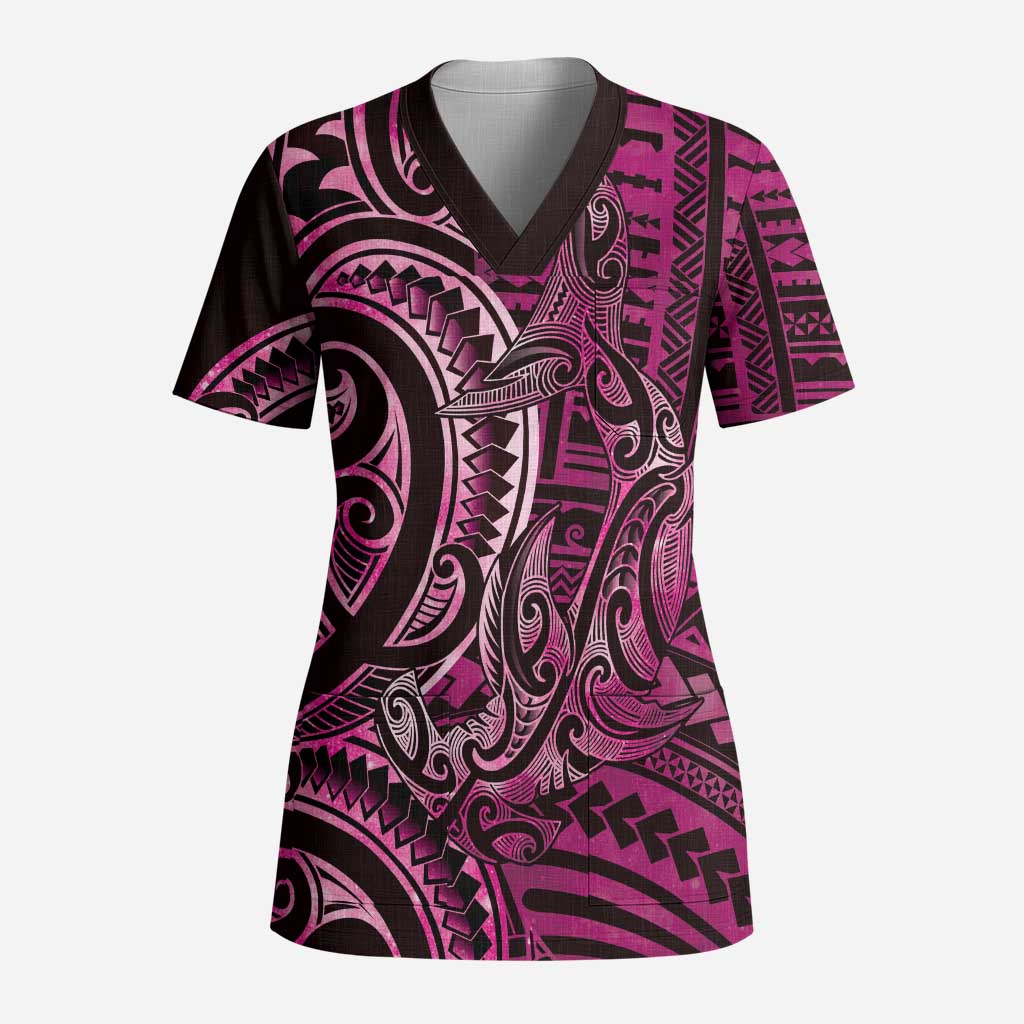 New Zealand Hammerhead Shark Scrub Top Maori Haehae Mangopare Pink - Aussie Hoodie