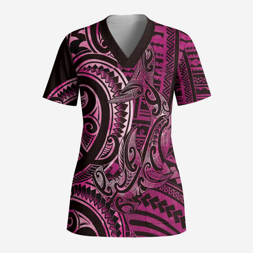 New Zealand Hammerhead Shark Scrub Top Maori Haehae Mangopare Pink - Aussie Hoodie