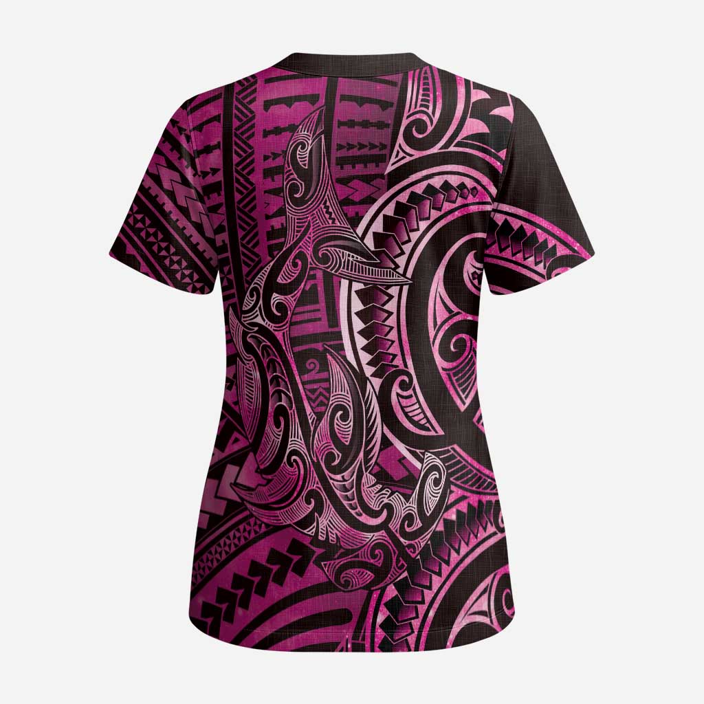 New Zealand Hammerhead Shark Scrub Top Maori Haehae Mangopare Pink - Aussie Hoodie