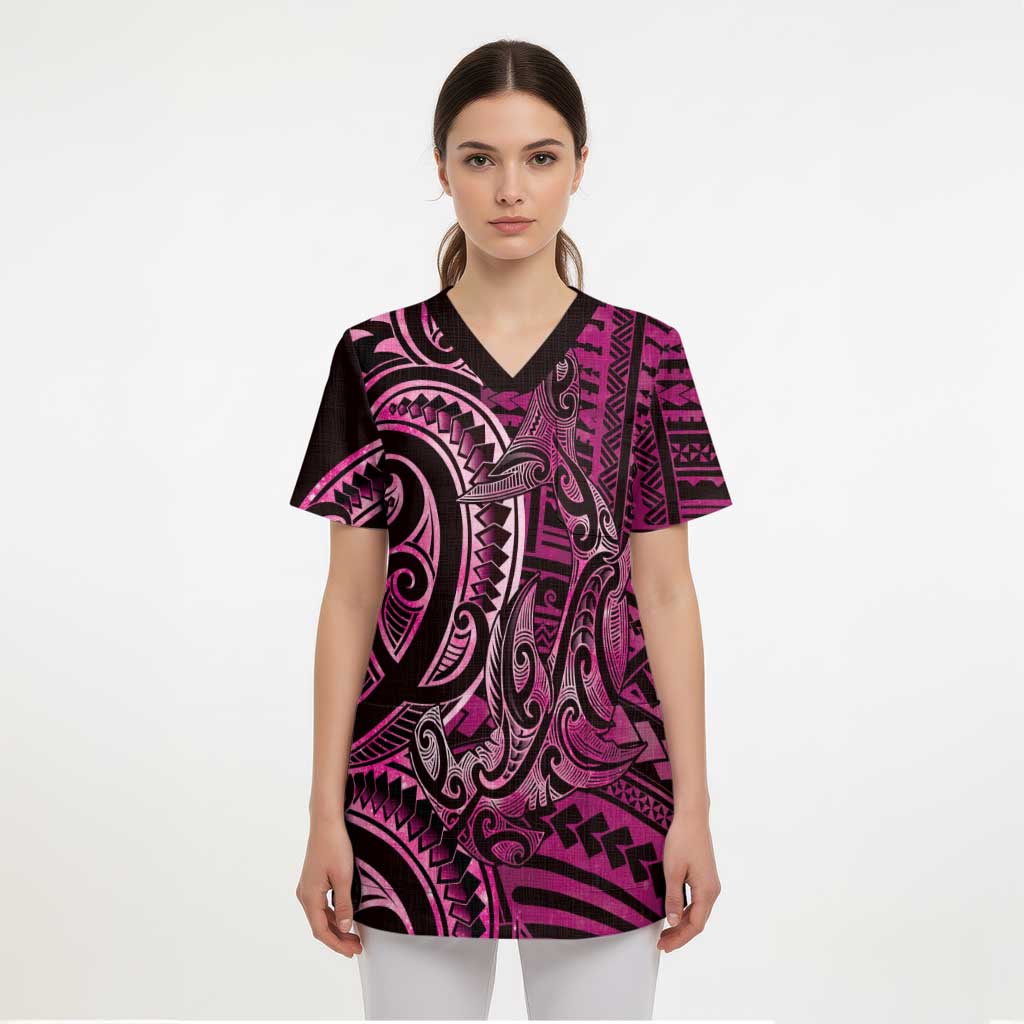 New Zealand Hammerhead Shark Scrub Top Maori Haehae Mangopare Pink - Aussie Hoodie