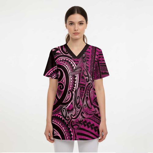 New Zealand Hammerhead Shark Scrub Top Maori Haehae Mangopare Pink - Aussie Hoodie
