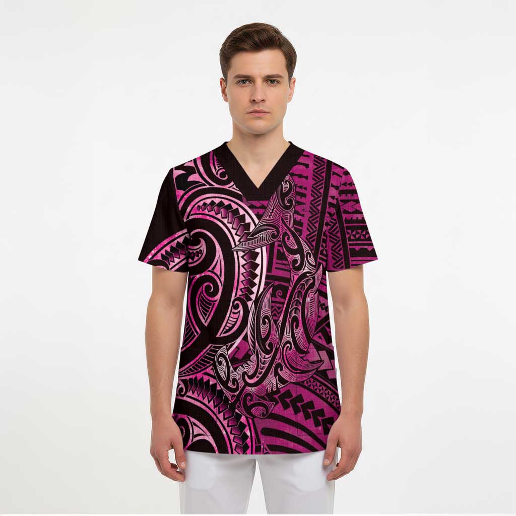 New Zealand Hammerhead Shark Scrub Top Maori Haehae Mangopare Pink - Aussie Hoodie