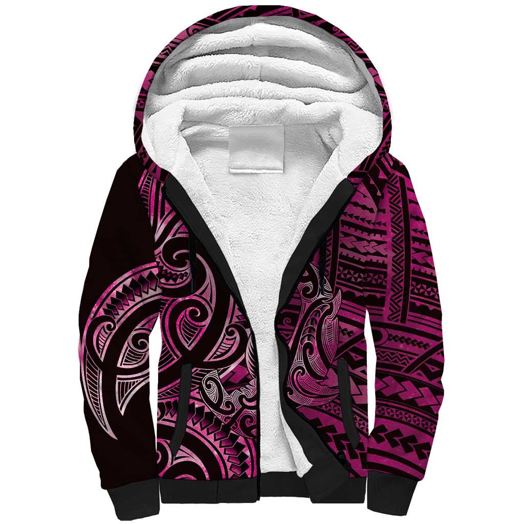New Zealand Hammerhead Shark Sherpa Hoodie Maori Haehae Mangopare Pink - Aussie Hoodie