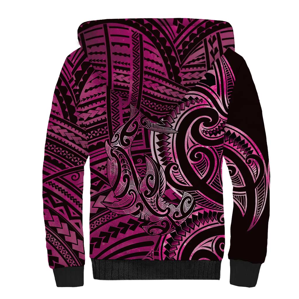 New Zealand Hammerhead Shark Sherpa Hoodie Maori Haehae Mangopare Pink - Aussie Hoodie