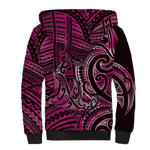 New Zealand Hammerhead Shark Sherpa Hoodie Maori Haehae Mangopare Pink - Aussie Hoodie