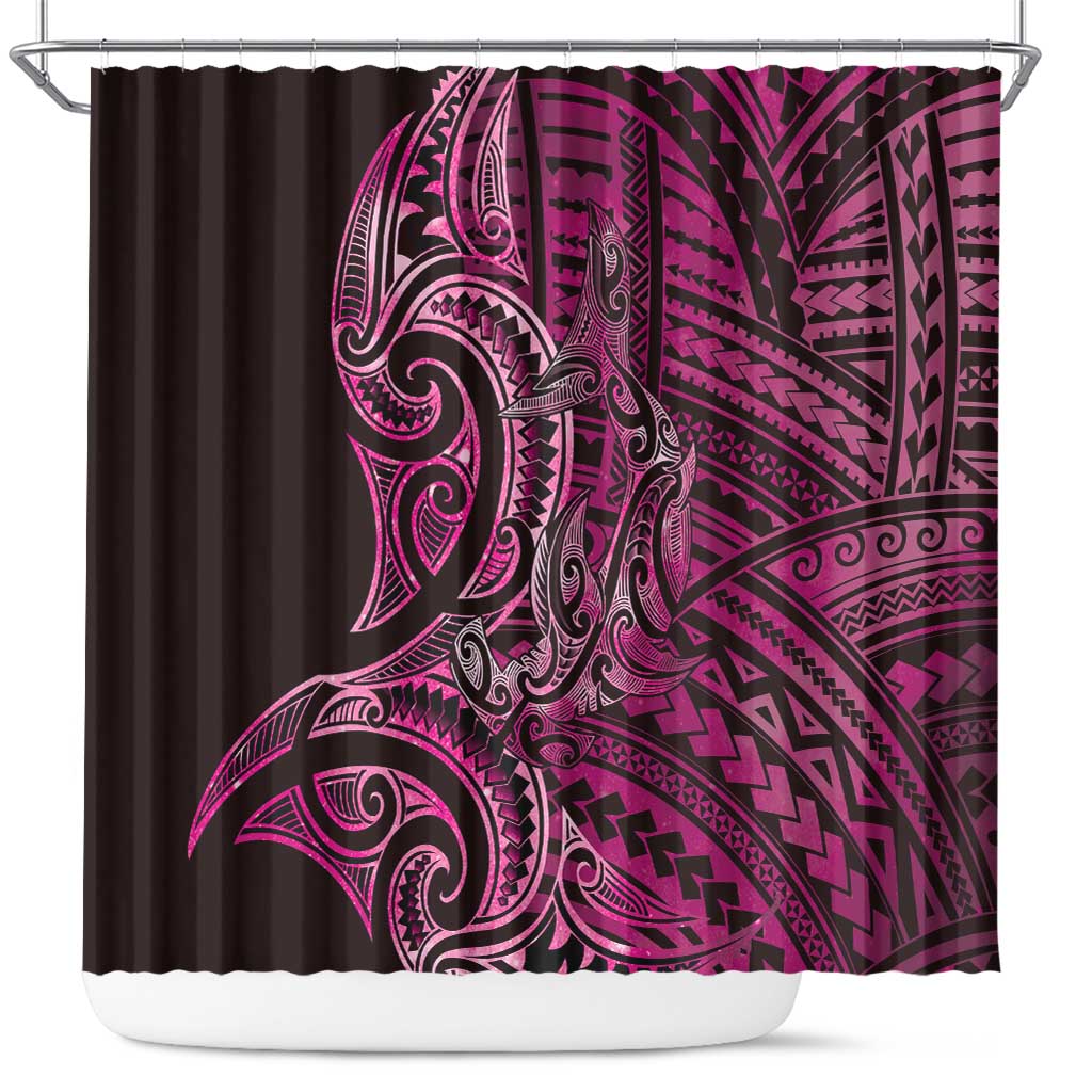 New Zealand Hammerhead Shark Shower Curtain Maori Haehae Mangopare Pink - Aussie Hoodie