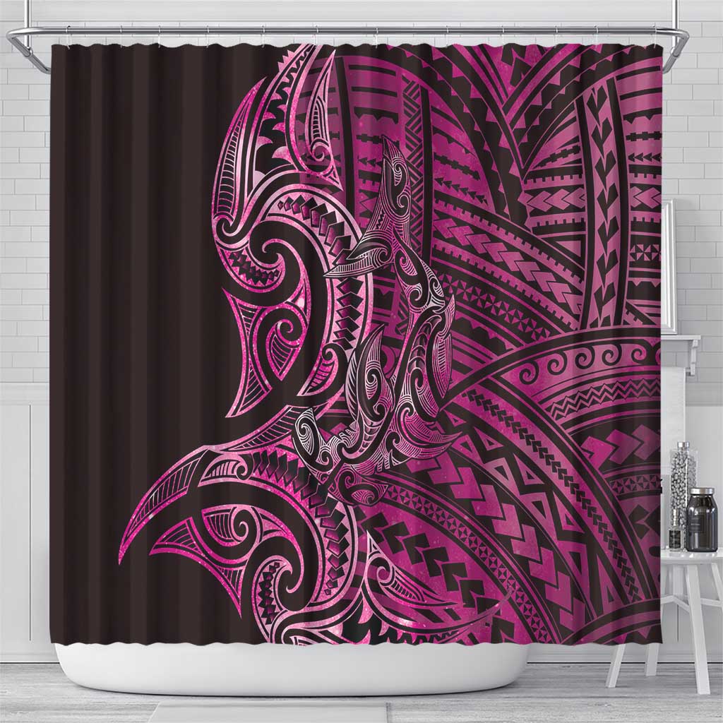 New Zealand Hammerhead Shark Shower Curtain Maori Haehae Mangopare Pink - Aussie Hoodie
