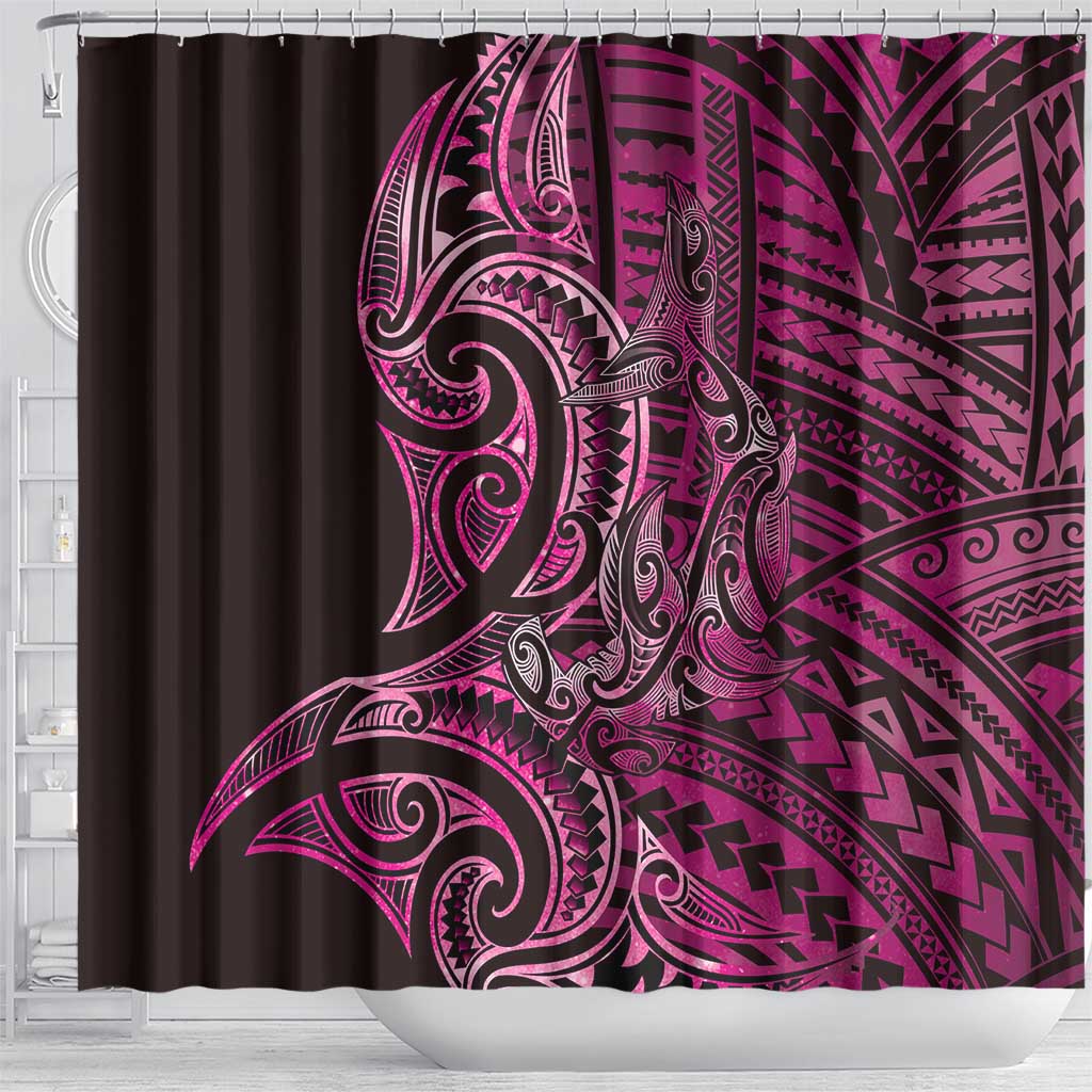 New Zealand Hammerhead Shark Shower Curtain Maori Haehae Mangopare Pink - Aussie Hoodie