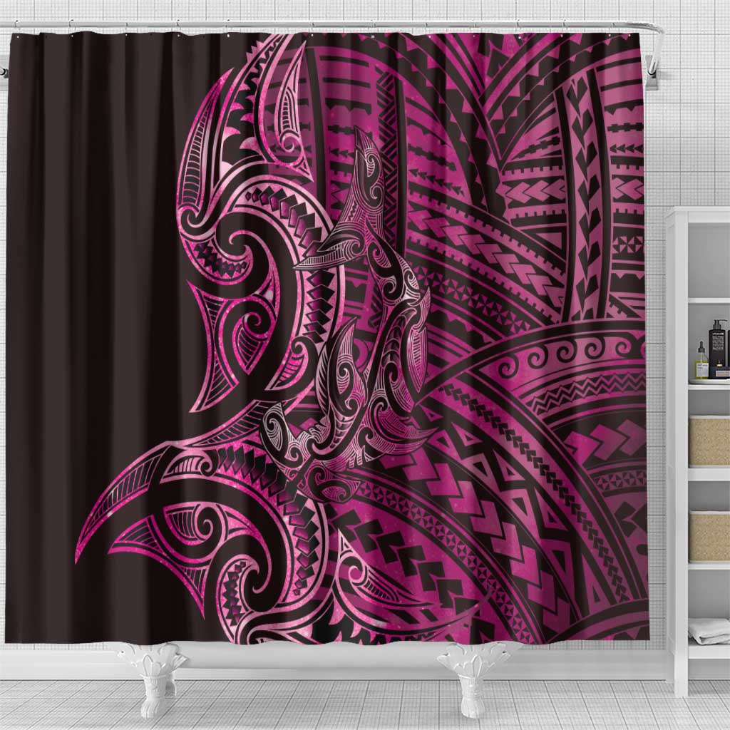 New Zealand Hammerhead Shark Shower Curtain Maori Haehae Mangopare Pink - Aussie Hoodie
