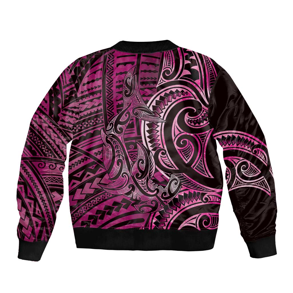 New Zealand Hammerhead Shark Sleeve Zip Bomber Jacket Maori Haehae Mangopare Pink - Aussie Hoodie