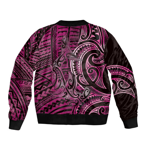 New Zealand Hammerhead Shark Sleeve Zip Bomber Jacket Maori Haehae Mangopare Pink - Aussie Hoodie