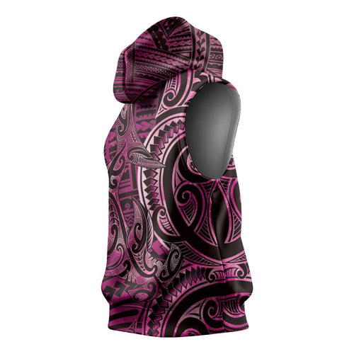 New Zealand Hammerhead Shark Sleeveless Hoodie Maori Haehae Mangopare Pink - Aussie Hoodie