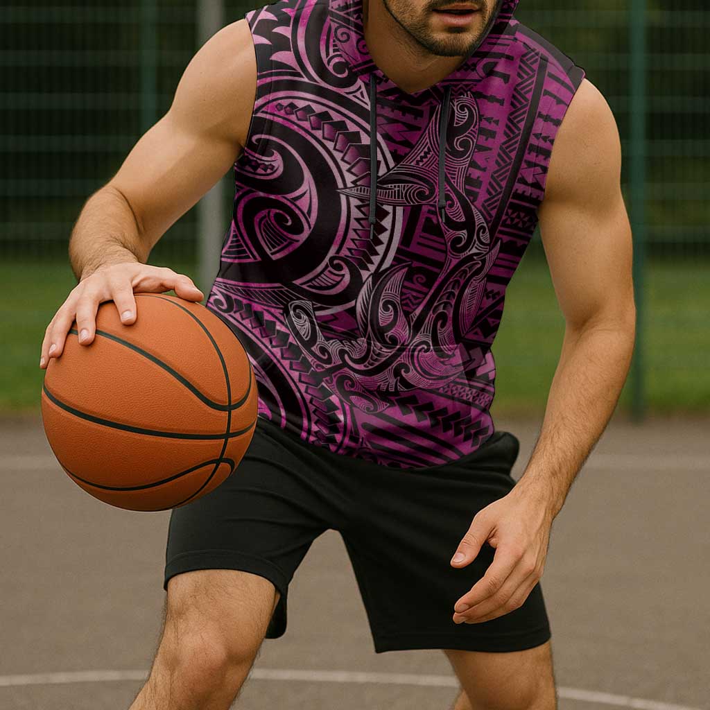New Zealand Hammerhead Shark Sleeveless Hoodie Maori Haehae Mangopare Pink - Aussie Hoodie