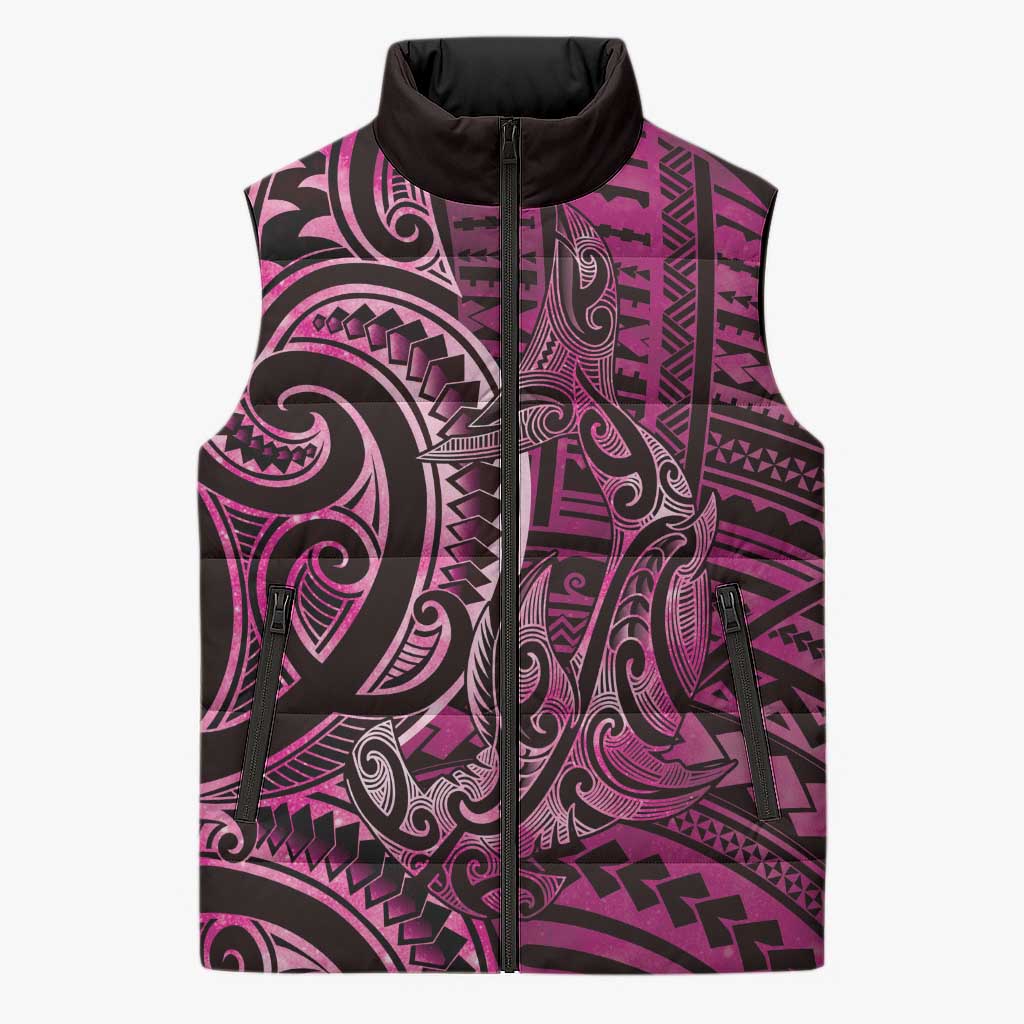 New Zealand Hammerhead Shark Sleeveless Puffer Jacket Maori Haehae Mangopare Pink - Aussie Hoodie
