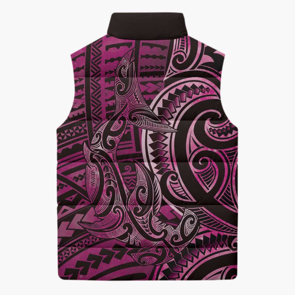 New Zealand Hammerhead Shark Sleeveless Puffer Jacket Maori Haehae Mangopare Pink - Aussie Hoodie