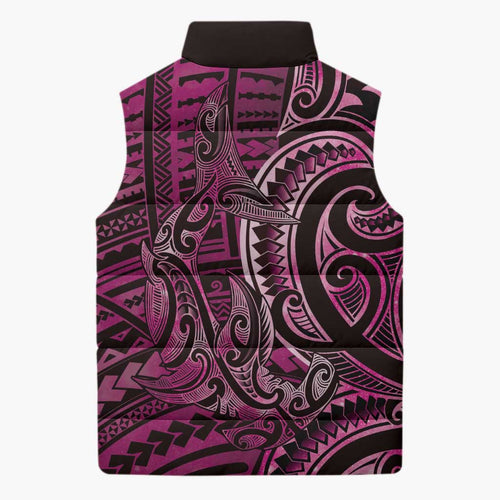 New Zealand Hammerhead Shark Sleeveless Puffer Jacket Maori Haehae Mangopare Pink - Aussie Hoodie