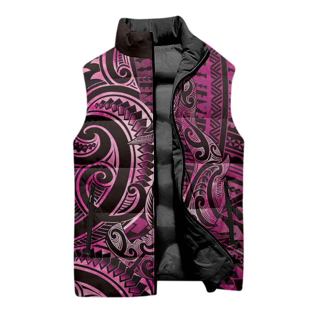 New Zealand Hammerhead Shark Sleeveless Puffer Jacket Maori Haehae Mangopare Pink - Aussie Hoodie