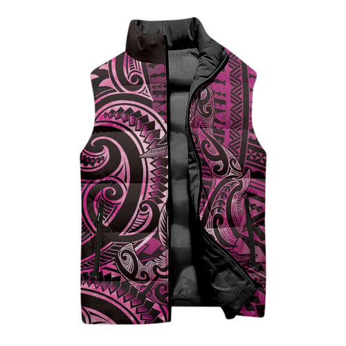 New Zealand Hammerhead Shark Sleeveless Puffer Jacket Maori Haehae Mangopare Pink - Aussie Hoodie