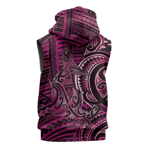 New Zealand Hammerhead Shark Sleeveless Zip Hoodie Maori Haehae Mangopare Pink LT14