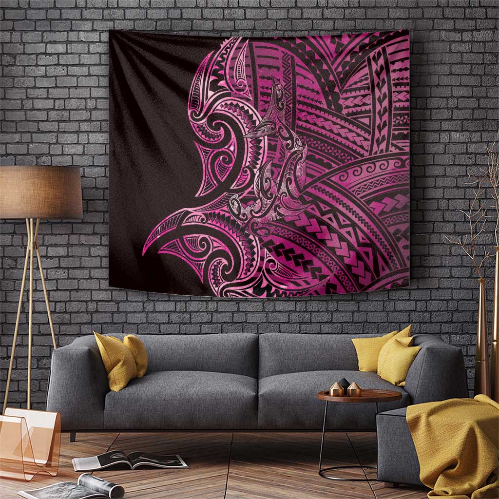 New Zealand Hammerhead Shark Tapestry Maori Haehae Mangopare Pink - Aussie Hoodie