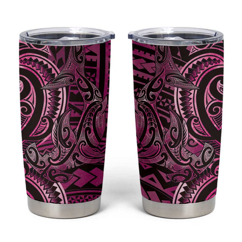 New Zealand Hammerhead Shark Tumbler Cup Maori Haehae Mangopare Pink - Aussie Hoodie