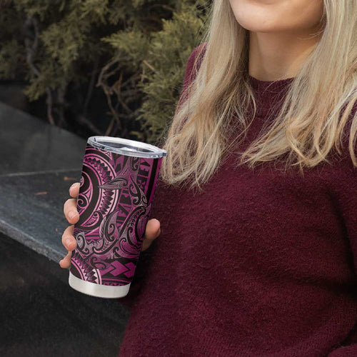 New Zealand Hammerhead Shark Tumbler Cup Maori Haehae Mangopare Pink - Aussie Hoodie