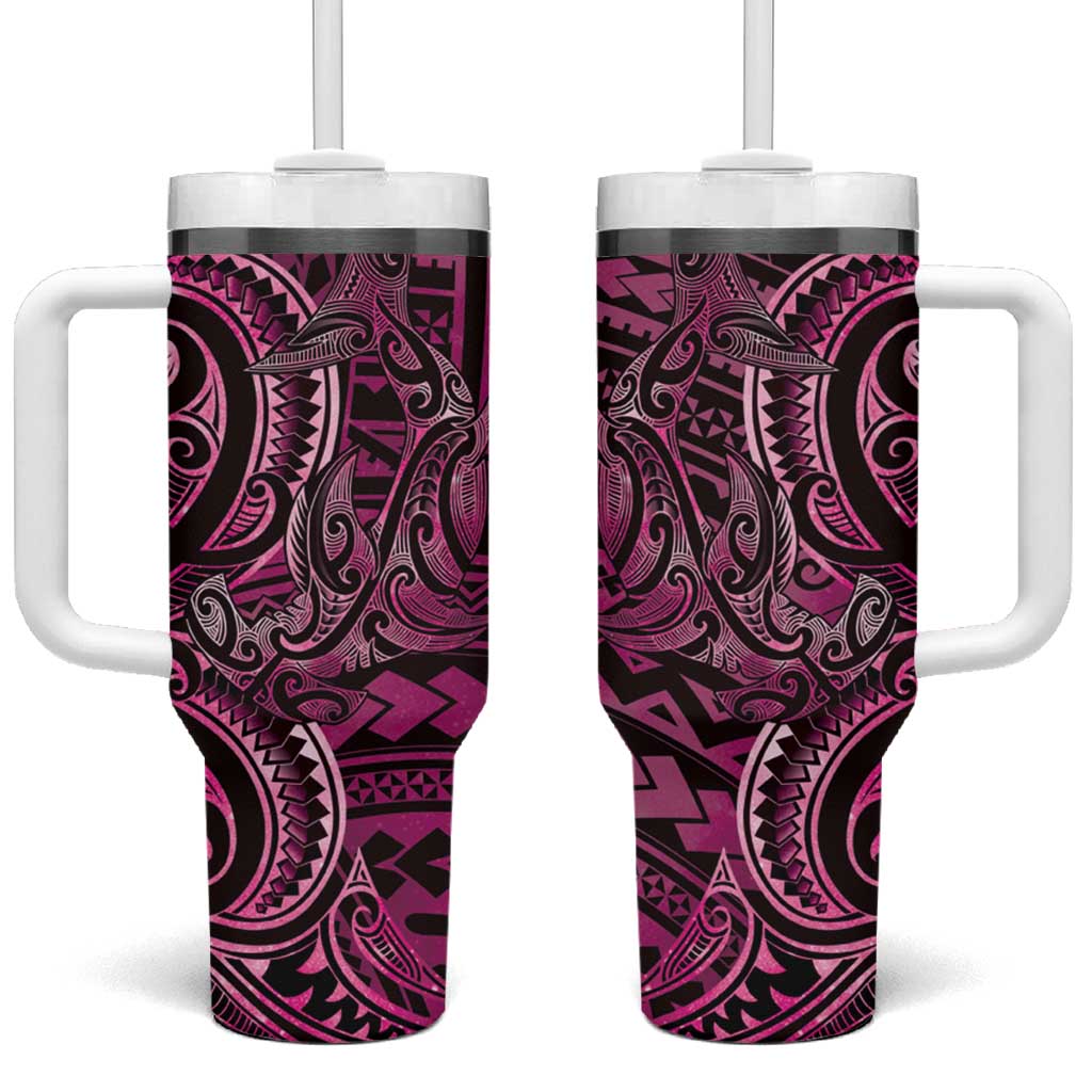 New Zealand Hammerhead Shark Tumbler With Handle Maori Haehae Mangopare Pink - Aussie Hoodie