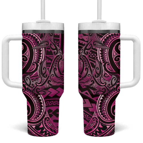 New Zealand Hammerhead Shark Tumbler With Handle Maori Haehae Mangopare Pink - Aussie Hoodie